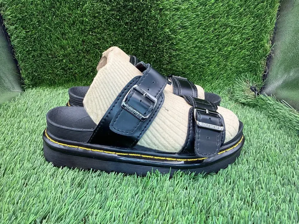 Dr. Martens Myles 11822002 Slide Sandal Women 7 Black Leather Platform DualStrap